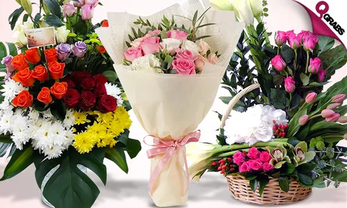 Special Bouquet of Flowers with Latex Helium or Foil Balloons